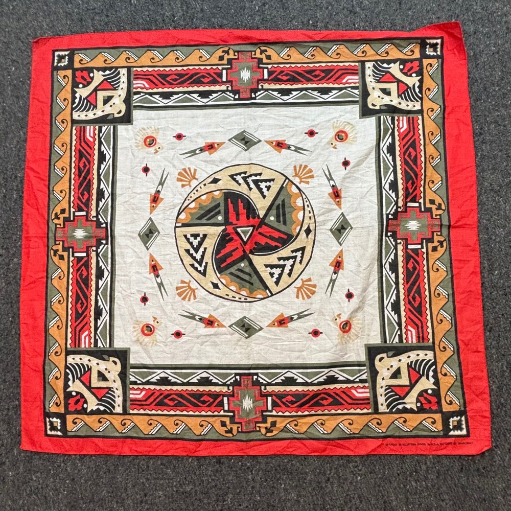 Wamcraft Bandana Scarf Unisex Red Southwestern Boho Tribal Made in USA 29"x27"
